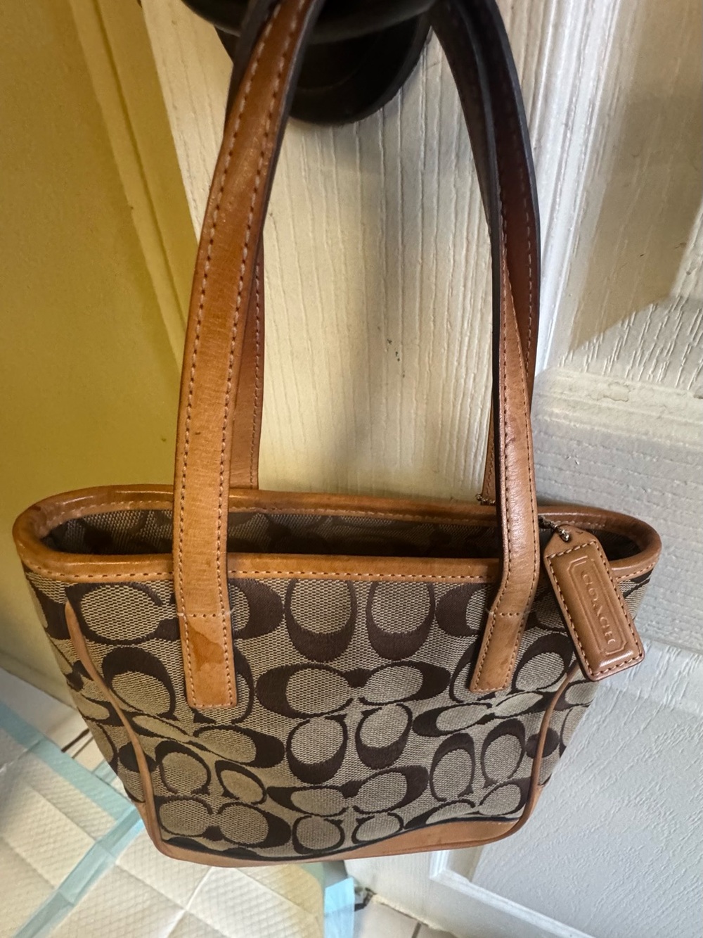 Vintage Coach Brown Signature Canvas Tote with Leather Trim